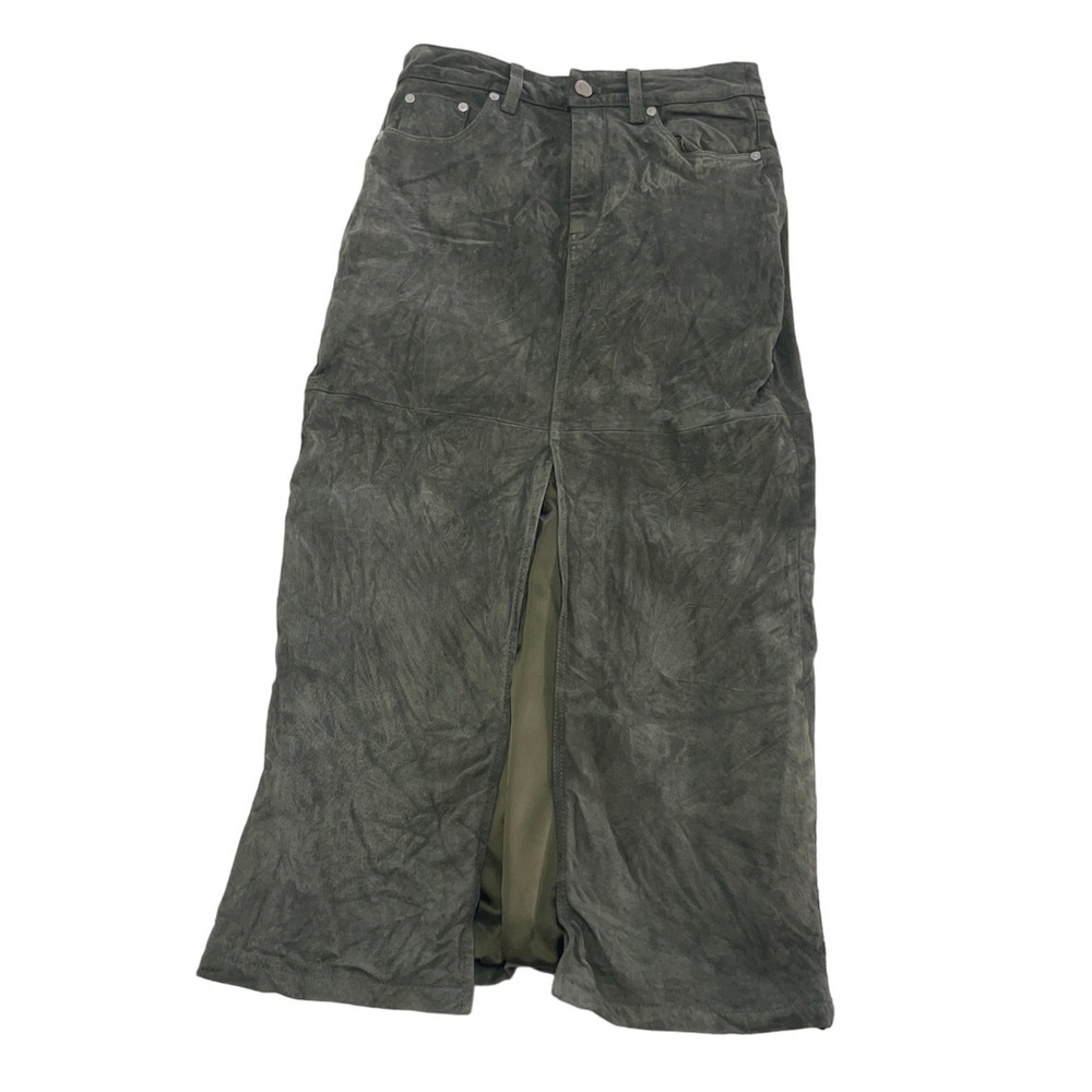 Blank NYC Skirt Womens 26 Green Leather Midi Hunter Front Slit Retro Weathered‎ - Picture 2 of 8